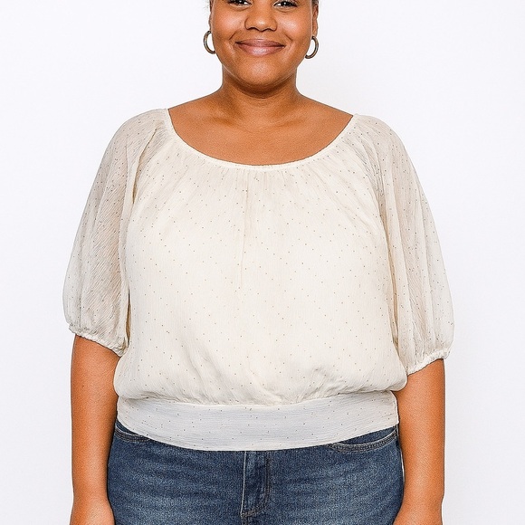 Elle XL 3/4 Sleeve Off White with Gold Rhinestones Women's Top - Picture 1 of 7